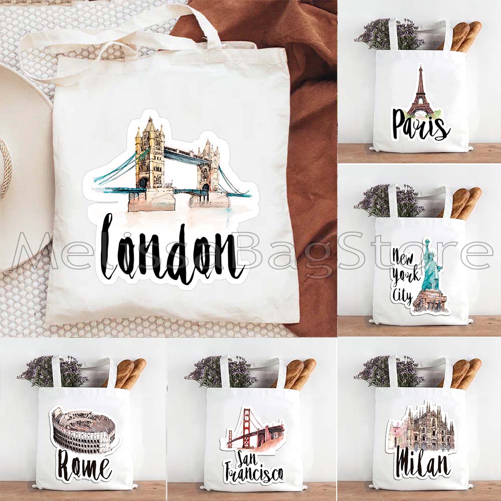 Women Bags Netherlands - Женская холщовая сумка-шоппер с принтами: Милан,