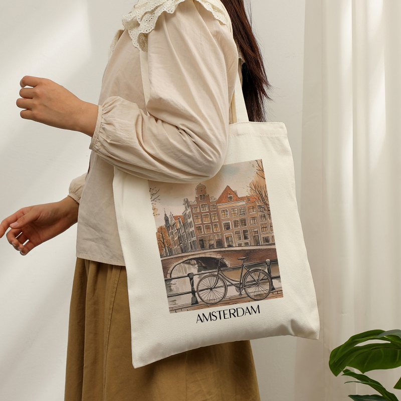 Women Bags Netherlands - Прочная холщовая сумка-тоут с принтом Амстердам,
