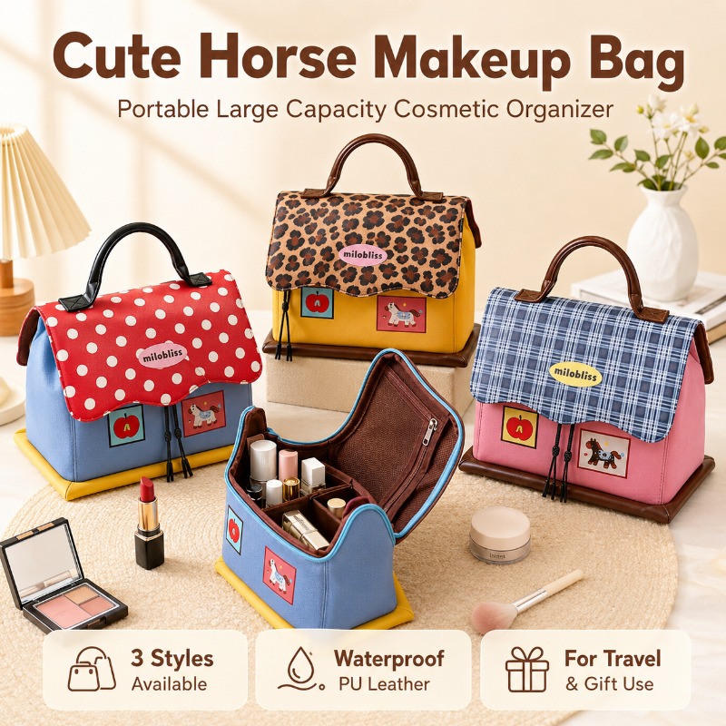 Women Vanity Bags - Симпатичная косметичка в виде лошади, водонепроницаемая,