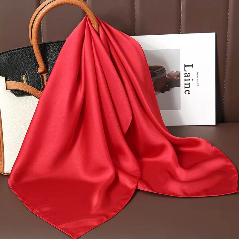 Women Bags Office - Роскошный однотонный шелковый квадратный шарф, женский