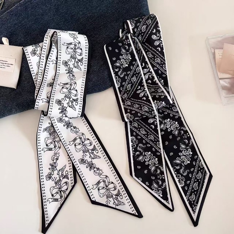 Women Bags White - Черно-белый двусторонний шарф с узором пейсли,