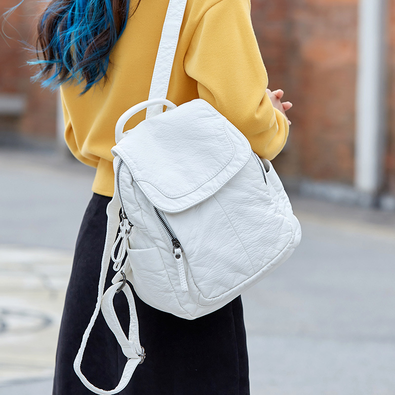 Women Bags White - Женский рюкзак, белый рюкзак из промытой