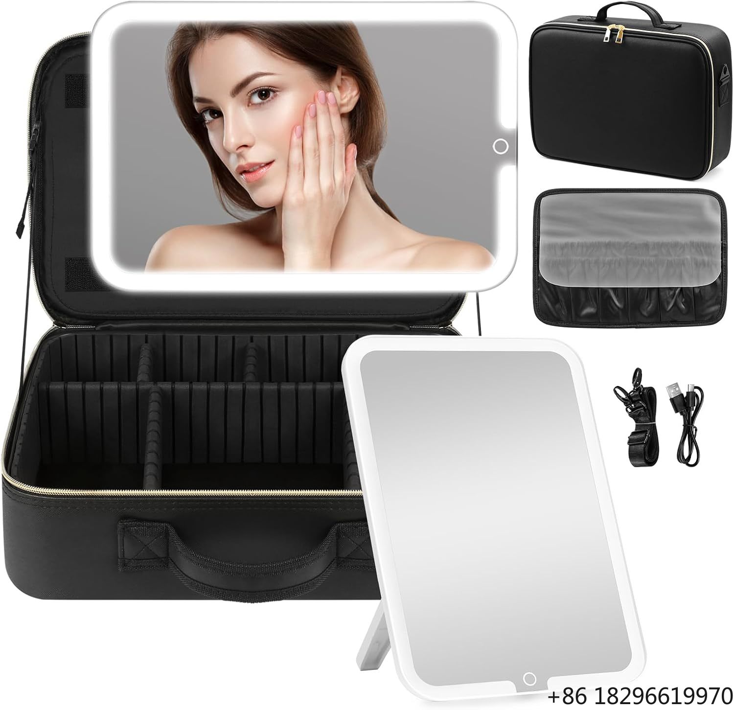 Women Vanity Bags - Портативная дорожная косметичка с LED-зеркалом и