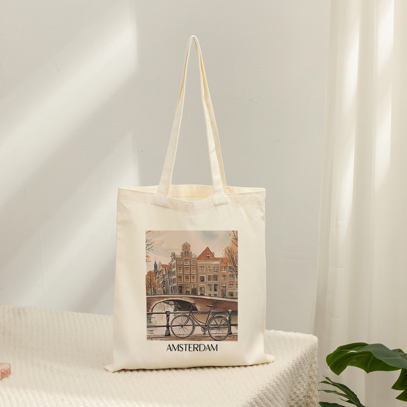 Women Bags Netherlands - Винтажная холщовая сумка-тоут с принтом Амстердам,