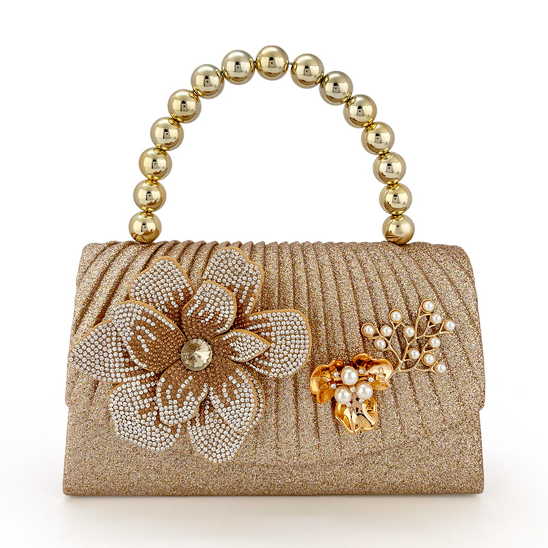 Women Bags Golden - Золотистая блестящая вечерняя сумочка с цветочным